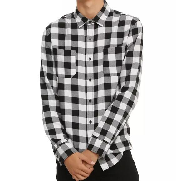 XXX Rude Mens Medium Buffalo Check Button Down Shirt Emo Scene Grunge Punk Retro - Picture 2 of 16